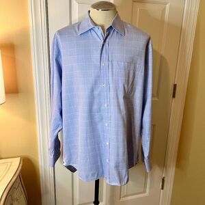 EUC Men's Peter Millar Blue White Plaid Dress Shirt Size LARGE 17
